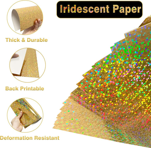 Holographic Cardstock Paper 8.5x11, Glitter Shiny Iridescent Mirror Paper, Foil Metallic Paper for Crafts, Scrapbook, Birthday, Card Making, Party...
