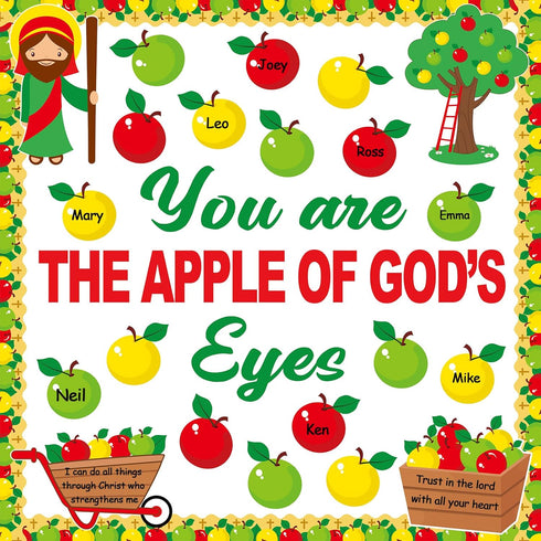 gisgfim Christian Jesus Bulletin Board Decoration Set Religious Apple Borders Cutouts Welcome back to school Decor Sunday School Classroom Door Pa...