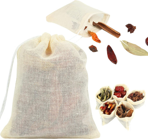 YQL Spice Bags for Cooking,30PCS 3x4 Inch Muslin Bags with Drawstring Tea Filter Bags Cheesecloth Bags for Straining Reusable Natural Cotton Sache...