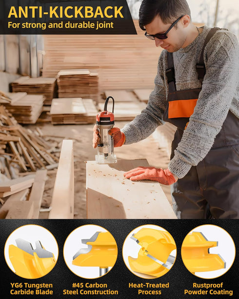 Router Bits, Allmake 3pcs Lock Miter Router Bits 1/4 Shank, 45 Degree Locking Miter Joint Router Bit Set for Woodworking Cabinetry Drawers Shadow ...