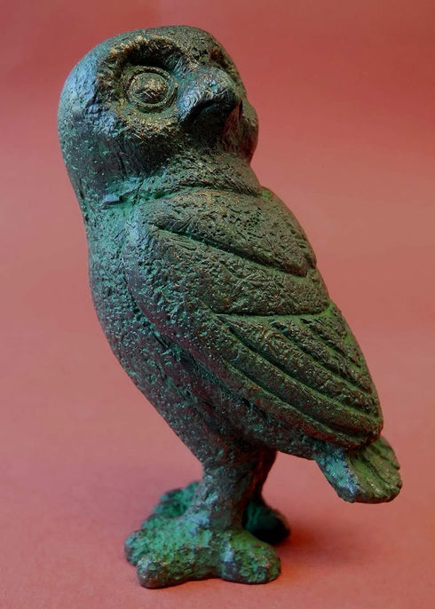 Parastone Greek Owl Head Turned Athena Miniature Statue, Green Bronze Finish...