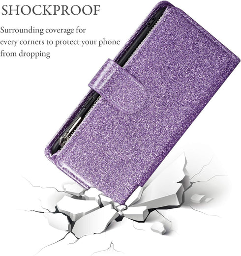 UEEBAI Wallet Case for Samsung Galaxy S10 Plus, PU Leather Wallet Magnetic Closure Handbag Zipper Pocket Cover Kickstand Card Slots with Hand Stra...