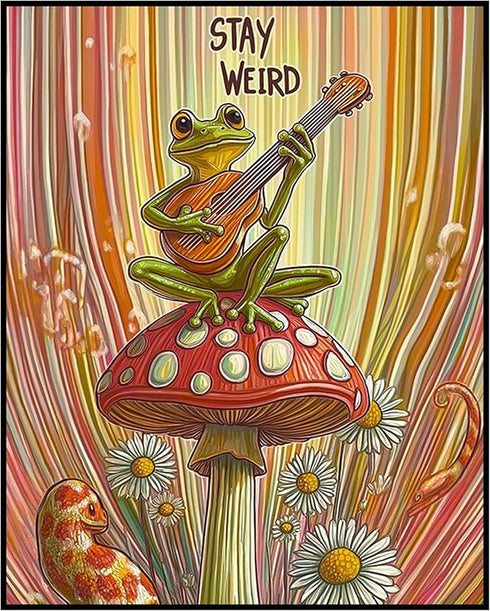 Posterizer 1 pcs-weird frog playing music in psychedelic nature-stay weird 3-Fantasy & Fiction Art-Comedy Art-Living Room Bedroom Decor- unframed ...