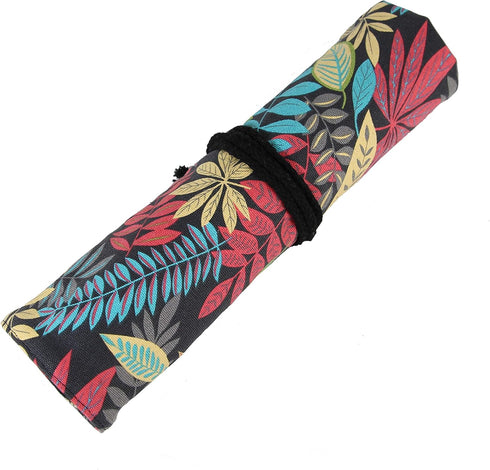 30 Pockets Artist Paint Brush Roll Up Bag Holder Canvas Pouch Case (Colorful Leaf)...