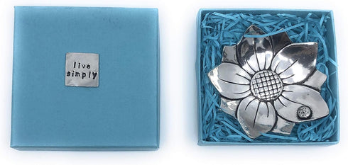 Basic Spirit Sunflower with Ladybug Fine Pewter Ring Bowl Trinket Dish Tray...