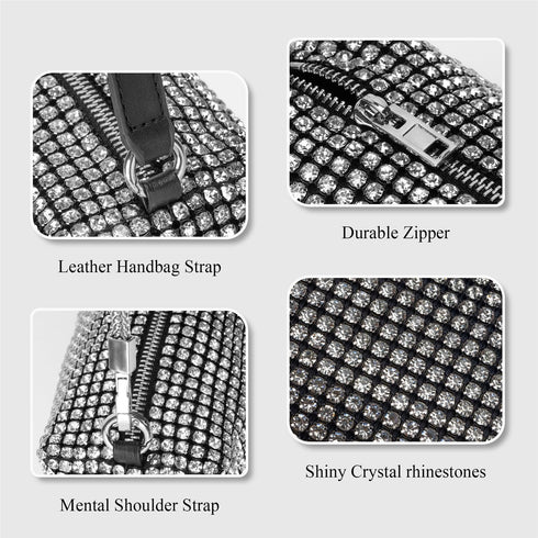 Bling Shiny Crossbody Bag Silver Rhinestone Purse Evening Handbag Wedding Prom Party Sparkling Clutches for Woman...