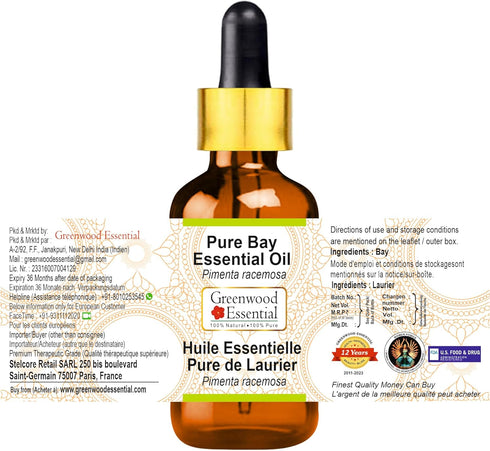 Pure Bay Essential Oil (Pimenta racemosa) with Glass Dropper Steam Distilled 30ml (1.01 oz)...
