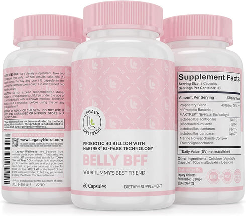 BELLY BFF Probiotic Supplement - 40 Billion CFU Daily Gut Health Complex Support - Astragalus & Lactobacillus Acidophilus Digestive Health Probiot...
