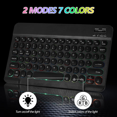 Ultra-Slim Bluetooth Keyboard and Mouse Portable Mini Wireless Keyboard Rechargeable 7-Color Backlit for Apple iPad iPhone Samsung Tablet iPhone S...