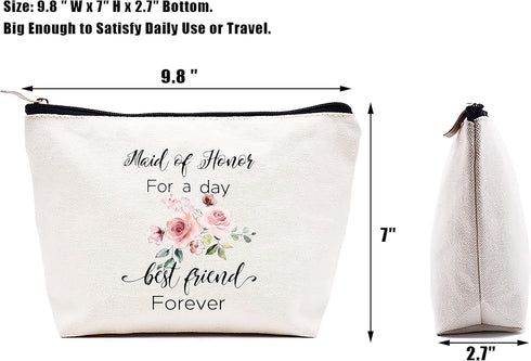 Maid of Honor for a Day Best Friend Forever -Bridesmaid Gift -Makeup Bag Cosmetic Bag Travel Pouch - Bachelorette Party Gift for Maid of Honor - W...