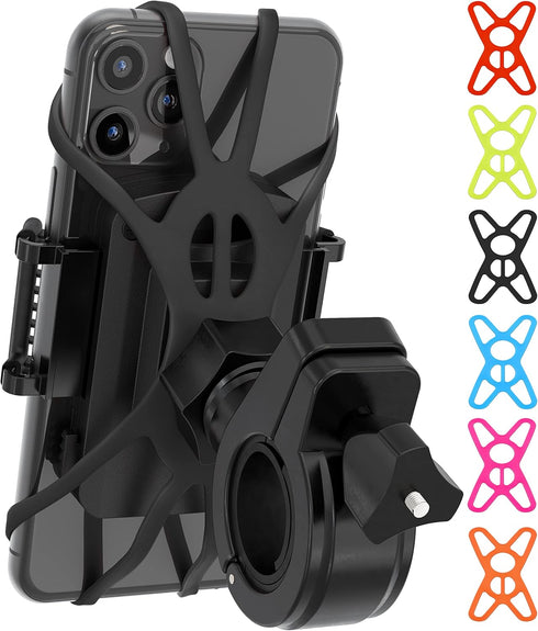 TruActive Premium Bike Phone Mount Holder | Universal Cell Phone Mount for 4"-7" Phones | Includes 6 Reusable Color Bands | Tool Free Handlebar Mo...