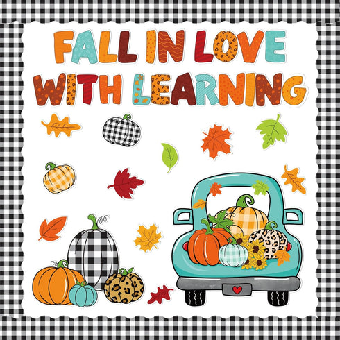 69Pcs Fall Classroom Bulletin Board Decorations Blue Truck Pumpkin Maple Leaves Cutouts for Autumn Thanksgiving Home School Wall Chalkboard Decor...