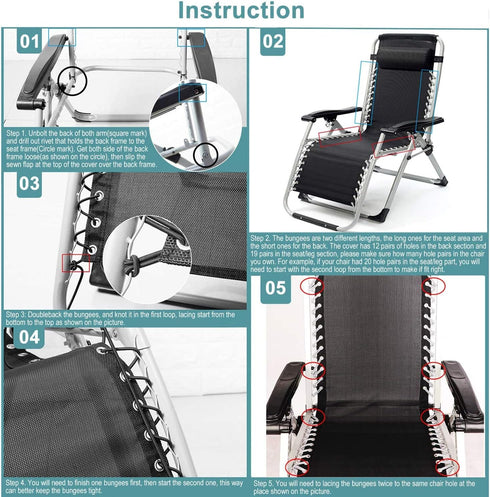 Moksha Studio Zero Gravity Chair Replacement Fabric, Anti-Gravity Folding Patio Sling Repair Cloth Part for Outdoor Backyard Beach Pool Lawn, Bung...