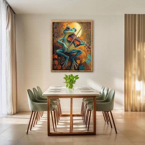 Posterizer 1 pcs-whimsical forest scene-frog playing music 1-Art for Animal Lovers-Fantasy & Fiction Art-Gift for Daughter, Son, Kids- unframed wa...