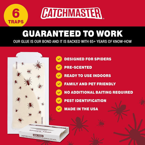 Catchmaster Spider Traps Glue Boards 6-Pack, Adhesive Bug Catcher, Insect, Scorpion, Cricket, Cockroach, & Spider Killer for Home, Bulk Glue Traps...