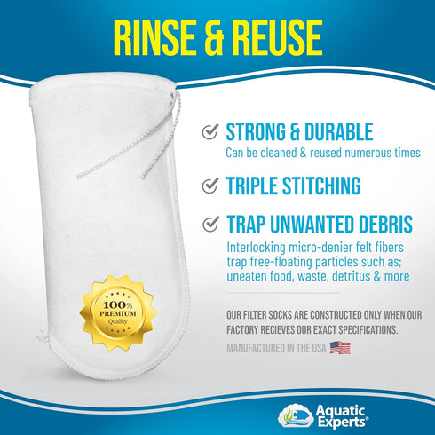 Aquatic Experts 200 Micron Drawstring Filter Sock - Filter Socks for Saltwater Aquarium, Sump Filter Sock, Freshwater Aquarium Filter Sock - Custo...