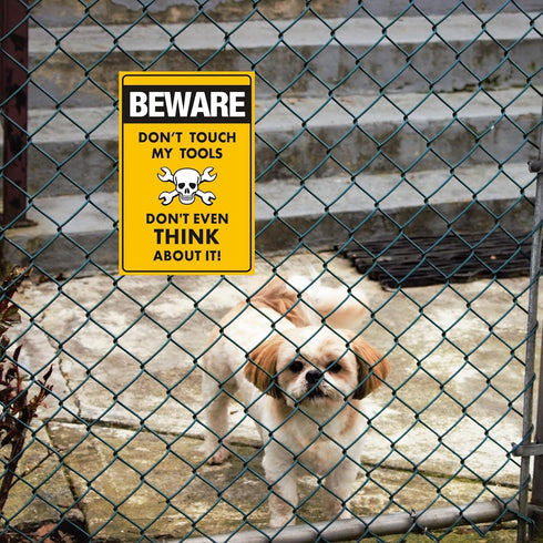 Funny Beware of Dog Sign Private Property No Trespassing Warning Signs, Beware don't touch my Tools, Yard Sign Garage Farm Garden Wall Decor Sign ...