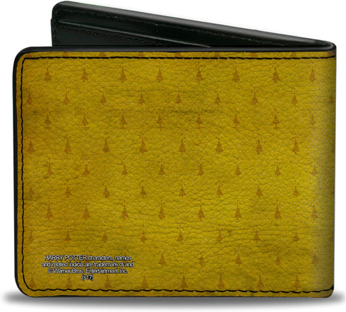 Buckle-Down Men's PU Bifold Wallet-Hufflepuff Crest/Stripe4 Weathered Gold/Brown, Multicolor, 4.0" x 3.5"...