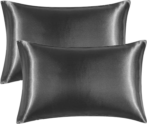 EHEYCIGA Satin Pillowcase Queen Set of 2, Soft Pillowcases for Hair and Skin Similar to Silk, Charcoal Grey Pillow Cases 2 Pack with Envelope Clos...