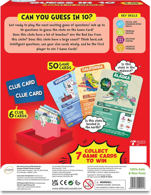Skillmatics Card Game - Guess in 10 States of America, Educational Travel Toys for Boys, Girls, and Kids Who Love Board Games, Geography and Histo...