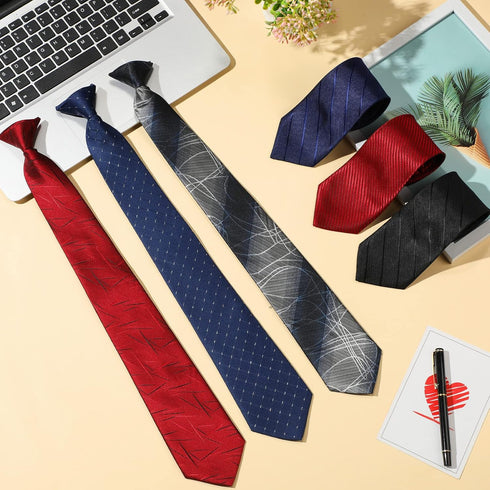 Janmercy 6 Pcs Clip on Tie for Men Clip on Easy Necktie Striped Solid Plaid Dots Mixed Lot Tie for Office School, 20 Inch (Mixed Style)...