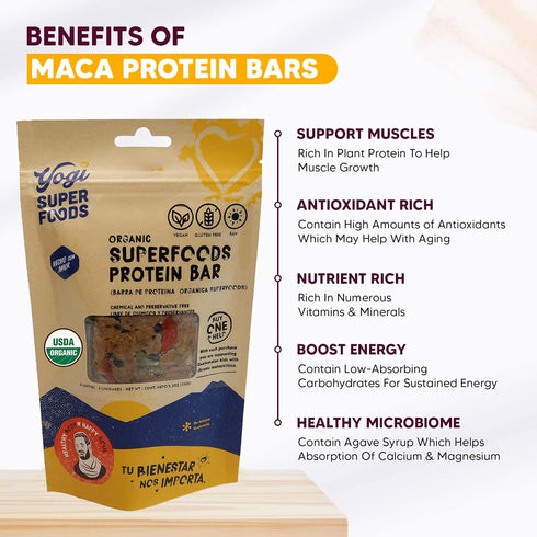 Yogi Super Foods Maca Protein Bars with Cacao for Healthy Energy - Raw, Vegan, Gluten Free, Low Glycemic Superfood Snack Food Bars with Plant Prot...