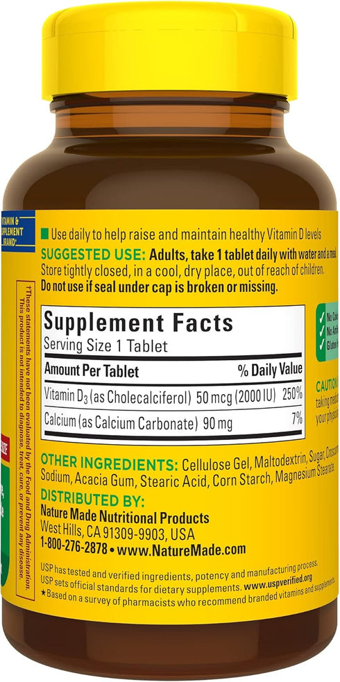 Nature Made Vitamin D3 2000 IU (50 mcg), Dietary Supplement for Bone, Teeth, Muscle and Immune Health Support, 220 Tablets, 220 Day Supply...