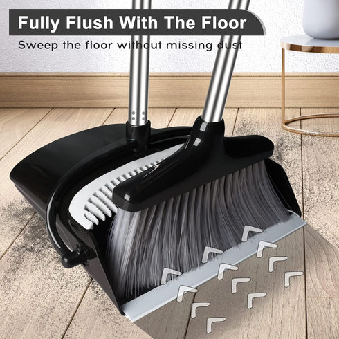 Broom and Dustpan Set for Home, Upright 55" Broom and Dustpan Combo with Long Handle, Lobby Broom Sweeping for House Kitchen Room Office Indoor Fl...