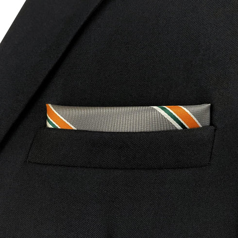 S&W SHLAX&WING Striped Mens Tie Dark Grey with Orange Stripes Matching Pocket Square Only...