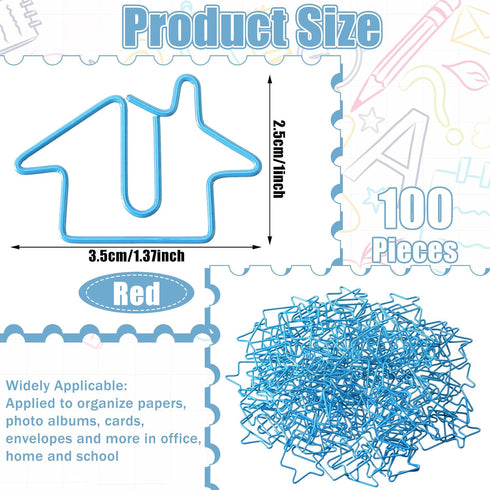 100 Pcs Clips Office Supplies House Paper Clips Real Estate Agent Gifts Office Paperclips Cartoon Creative House Shapes Paperclips for Office Home...
