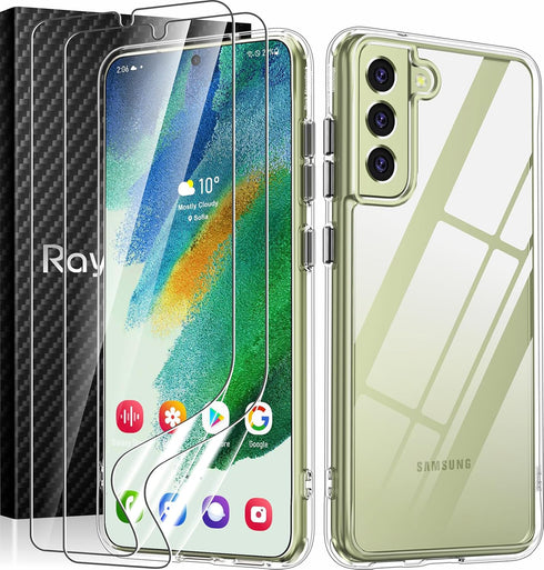 Rayboen for Samsung Galaxy S21 FE 5G Case with 2X Soft Screen Protector, Crystal Clear Hybrid Designed Protective Shockproof Slim Phone Cover for ...