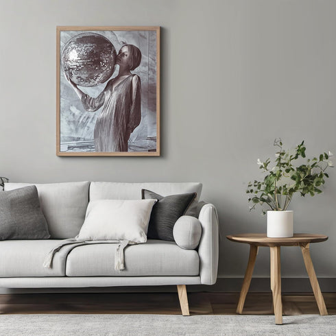 Posterizer 1 pcs-black and white retro disco ball and woman 2-Retro Art-Abstract & Modern Art-Chic Home Decor- unframed wall art...