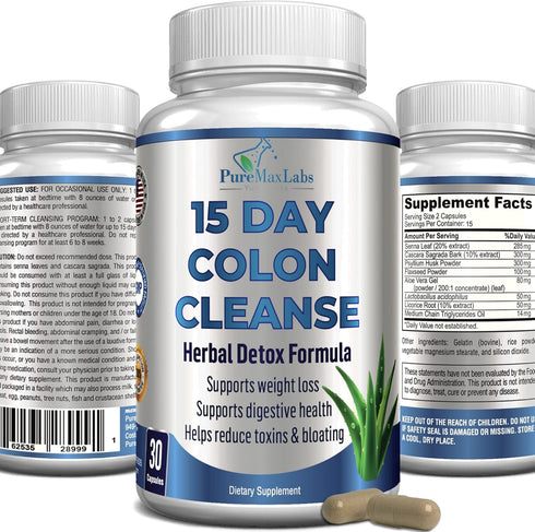 15 Day Colon Cleanse and Detox, Herbal Detox Formula, Supports Weight Loss, Constipation Relief - Boosts Energy. Flush Toxins, Natural Safe Colon ...