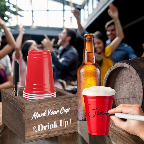 Wooden Cup Holder - Party Cup Holder with Marker Slot, Cup Holder for Party and Wedding, Rustic Disposable Cup Holder for Bar, Kitchen, Countertop...