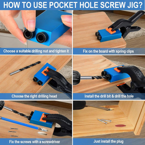 34 Pcs Pocket Hole Jig, Woodwork Guides Joint Angle Tool 15 Degree Holes Puncher Locator Dowel Jig Kit, Hole Positioning Fixture with Screws Sprin...