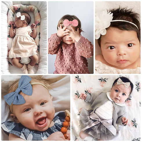 DRESHOW BQUBO Baby Girl Bows and Headbands Soft Nylon Hairbands Elastics Handmade Girls Flower Hair Accessories for Newborn Infant Toddlers Kids 1...