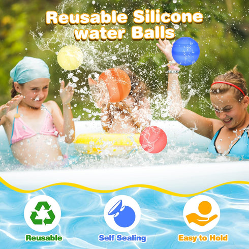10Pcs Reusable Water Balloons, Water Ball for Beach Toys, Summer Toys, Easy Quick Fill & Self-Sealing Water Bombs, Soft Silicone Water Splash Ball...