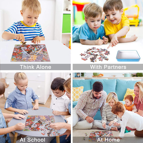 LELEMON Puzzles for Kids Ages 4-8,Fire Fighting 100 Piece Puzzles for Kids,Educational Kids Puzzles Jigsaw Puzzles in a Metal Box,Children 100 Pie...
