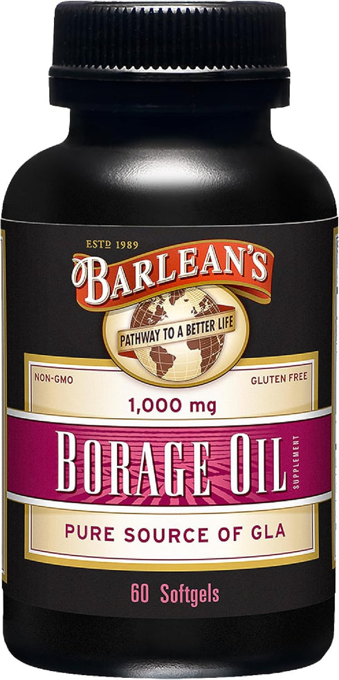 Barlean's Borage Oil Supplements, Cold Pressed Pure Borage Seed Oil Supplement Softgels for Men and Women, 1000 mg GLA Fatty Acids, 60 Count...