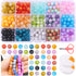 Round Glass Beads for Jewelry Making,8mm Crackle Glass Beads 15 Colors Smooth Crystal Beads Bracelet Making Kits with Elastic Thread for Bracelets...