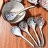 Japanese and Korean Large Ceramic Soup Spoon Set of 5 Hand-Painted Long Handle Rice Spoons...