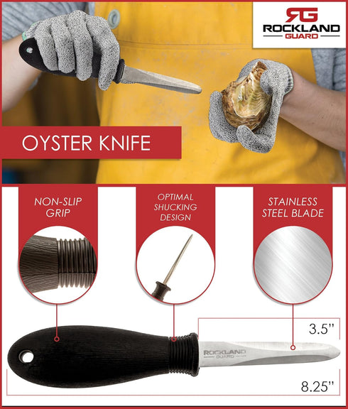 Rockland Guard Professional Oyster Shucking Knife Set - Includes 3.5" Stainless Steel Oyster Shucker with Non-Slip Handle & Bent Tip, Kitchen Cutt...