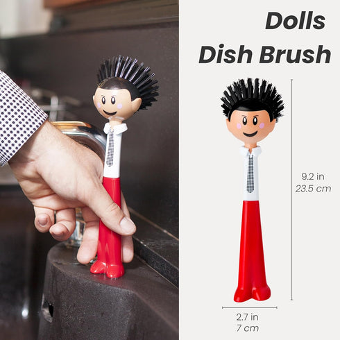 Vigar Dolls Orlando Dish Brush, Dish Brush with Handle that is Ergonomic, Kitchen Brushes for Dishes and Sink Scrub Brush for Cleaning, Red and Bl...
