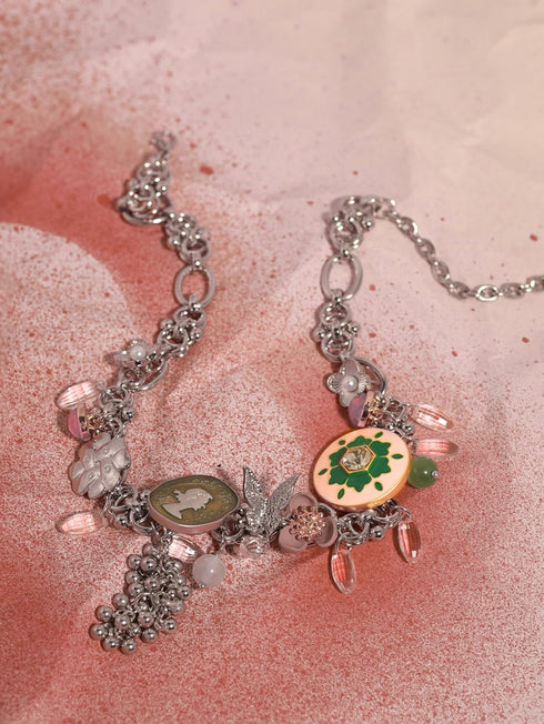 Pink Statement Flower Choker Cameo Necklace for Women, Formal Evening Floral Jewelry Accessories Romantic Cool Gifts for Her Women in Their 20s 30...