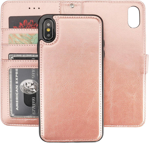 Bocasal for iPhone Xs Max Wallet Case with Card Holder PU Leather Magnetic Detachable Kickstand Shockproof Wrist Strap Removable Flip Cover for iP...