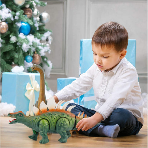 Liberty Imports Electronic Walking Jurassic Stegosaurus Dinosaur Toy Figure with Swinging Tail Action, Roaring Sounds and LED Lights - Battery Ope...