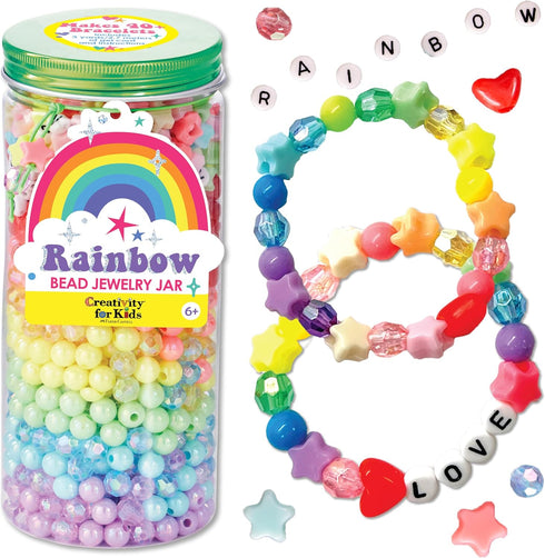 Creativity for Kids Rainbow Bead Jar Jewelry Making Kit: Makes 40+ Friendship Bracelets, DIY Crafts for Girls, Girls Gifts Ages 6-8+, Easter Baske...