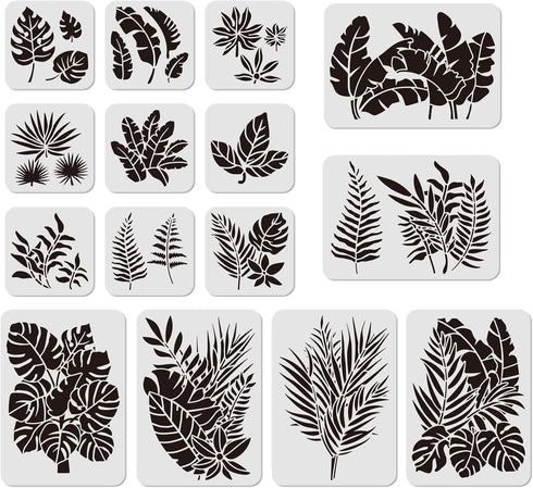 15 Pieces Tropical Leaf Stencil Reusable Fern Leaf Monstera Palm Leaf Turtle Leaf Painting Stencils for Painting Linoleum Floor Wall Wood Tiles Ce...