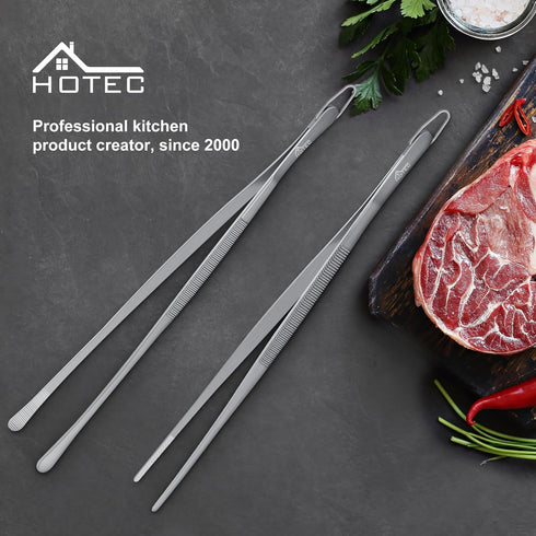 Hotec Stainless Steel Kitchen Tweezers Professional Kitchen Tongs for Cooking,Grill and Baking, Extra-Long Foood Tweezers, Set of 2-12inch...