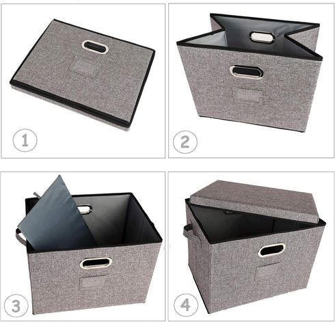 Collapsible Storage Bins with Lids, 2-Pack Foldable Fabric Linen Storage Boxes Cube, Closet Organizer Storage Basket with Label for Home Bedroom O...